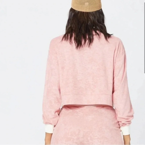 NWT L*Space Best Life Crop Pullover Half Zip Pockets Terry Cloth Pink Cream XS - Picture 3 of 9